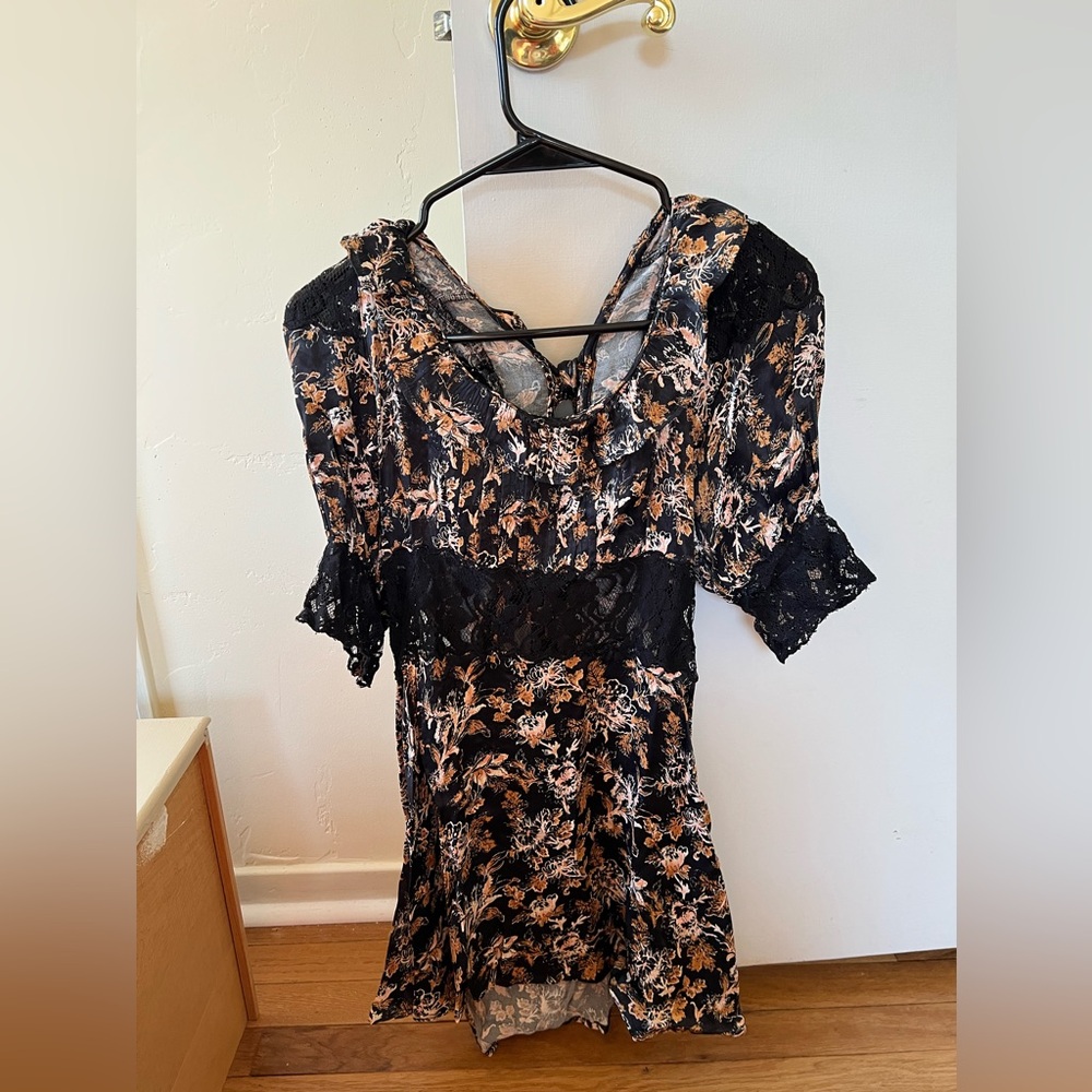 Free People Luci Mini Dress / Black Floral Backless Dress - Picture 3 of 6